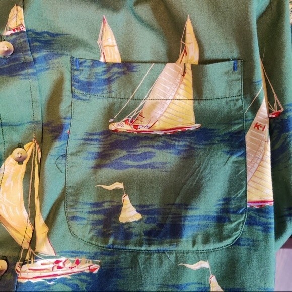 Nautica Green Sailboat/Novelty Print Long Sleeve Button Down Shirt Sz. Medium - Picture 3 of 7